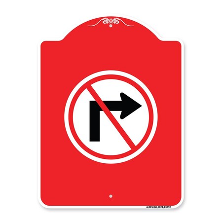 Amistad 18 x 24 in. Designer Series Sign - No Right Turn with Graphic Only, Red & White AM2066297
